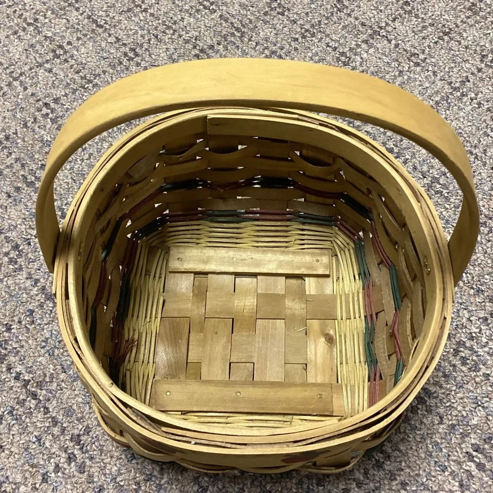 Handwoven Wooden Basket with Apple Design